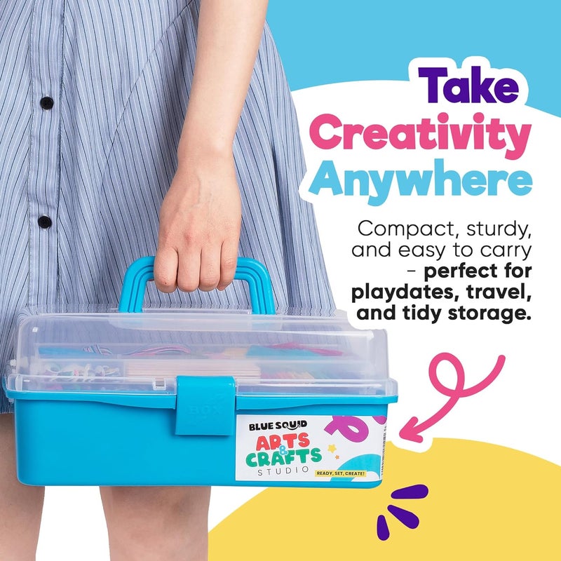 Blue Squid Arts & Crafts Box (Blue)- 2800+ pcs Deluxe Craft Supplies Box, 2 Drawers, 18 Compartments, Sturdy Handle - Art Crafting Kit Birthday Gifts for Kids, School Supply for Ages 4-12 - Image 5